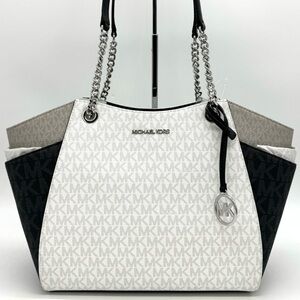 Michael Kors Large Jet Set Travel Chain Shoulder Bag Optic White Multi